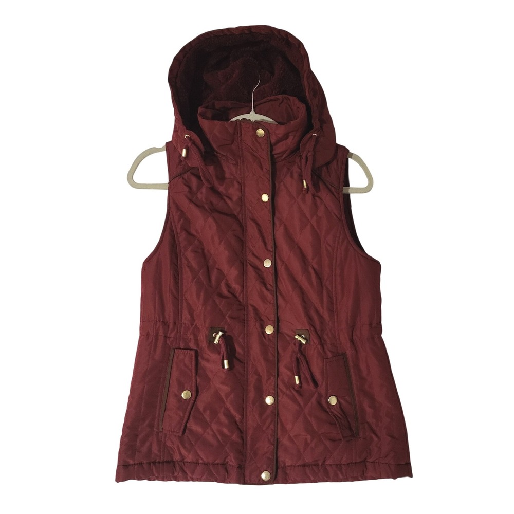Love Tree Quilted Puffer Vest Burgundy Sherpa Lined Hooded‎ Small Gorpcore Hike